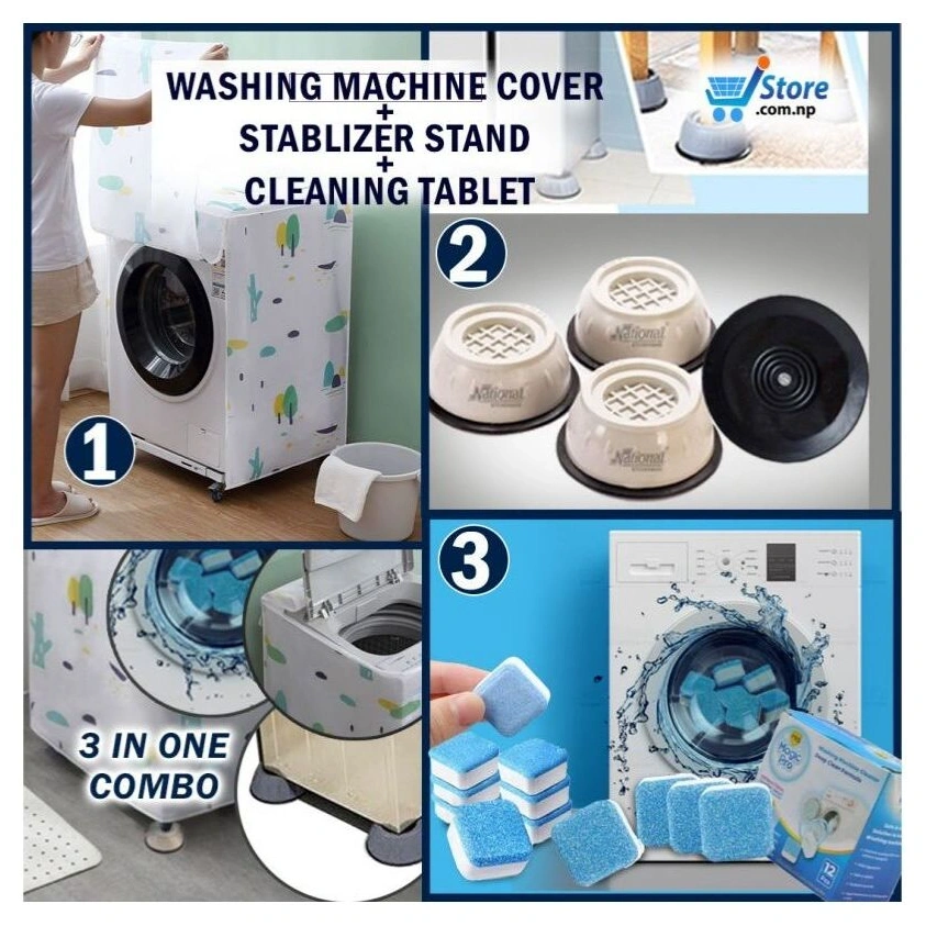 Washing Machine Combo 3 in 1 ( 1pcs Cover + 4pcs Stabilizer Stand + 12pcs Cleaning Cubes ) 2