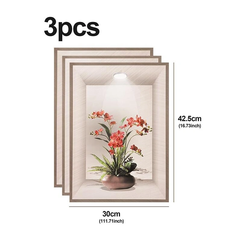3pcs Self-Adhesive 3D Flower Pot Design Wall Stickers 2