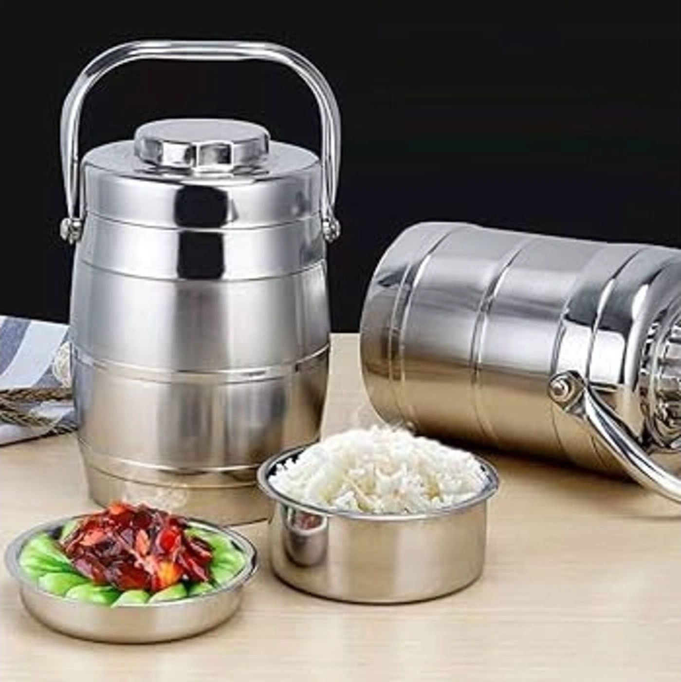 Stainless Steel Lunch Box/ Hotcase, Double Layer Food Container - 1.6L 2