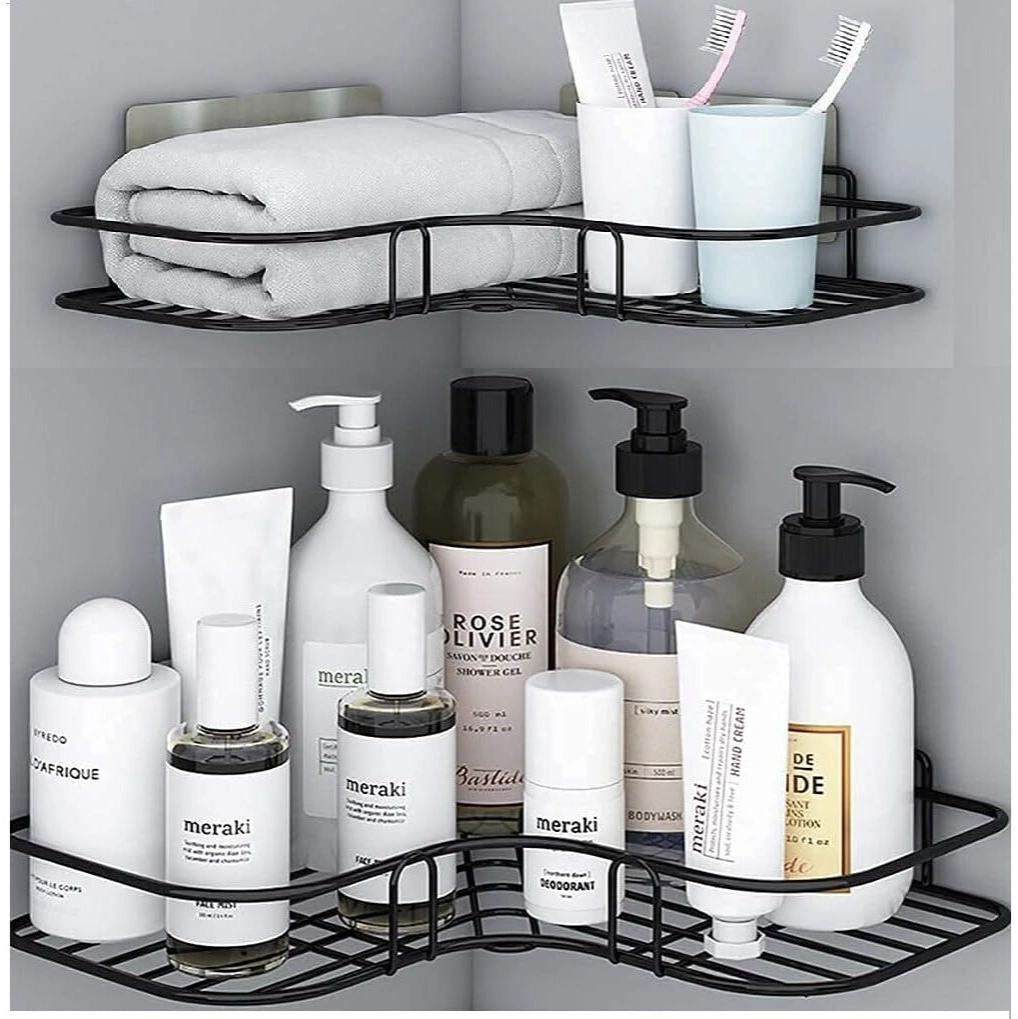 Triangular Adhesive Metal Bathroom Corner Rack 2