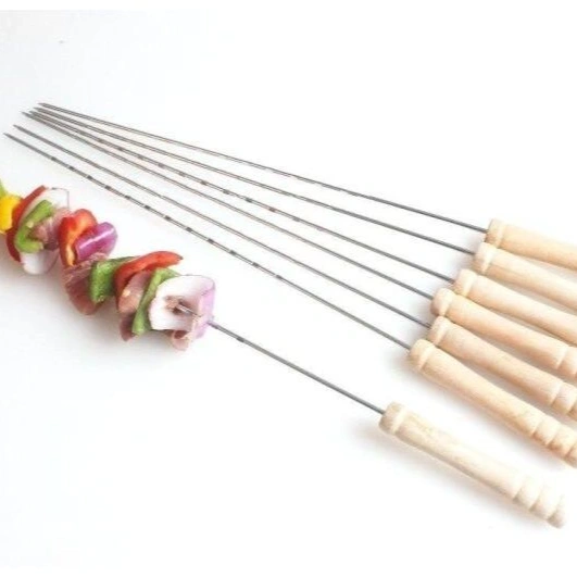 BBQ Stick Wooden Handle -Set Of 6pcs 2