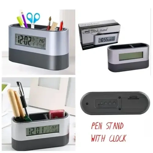 Oval Desk Clock Stand With Clock Pen Holder 2