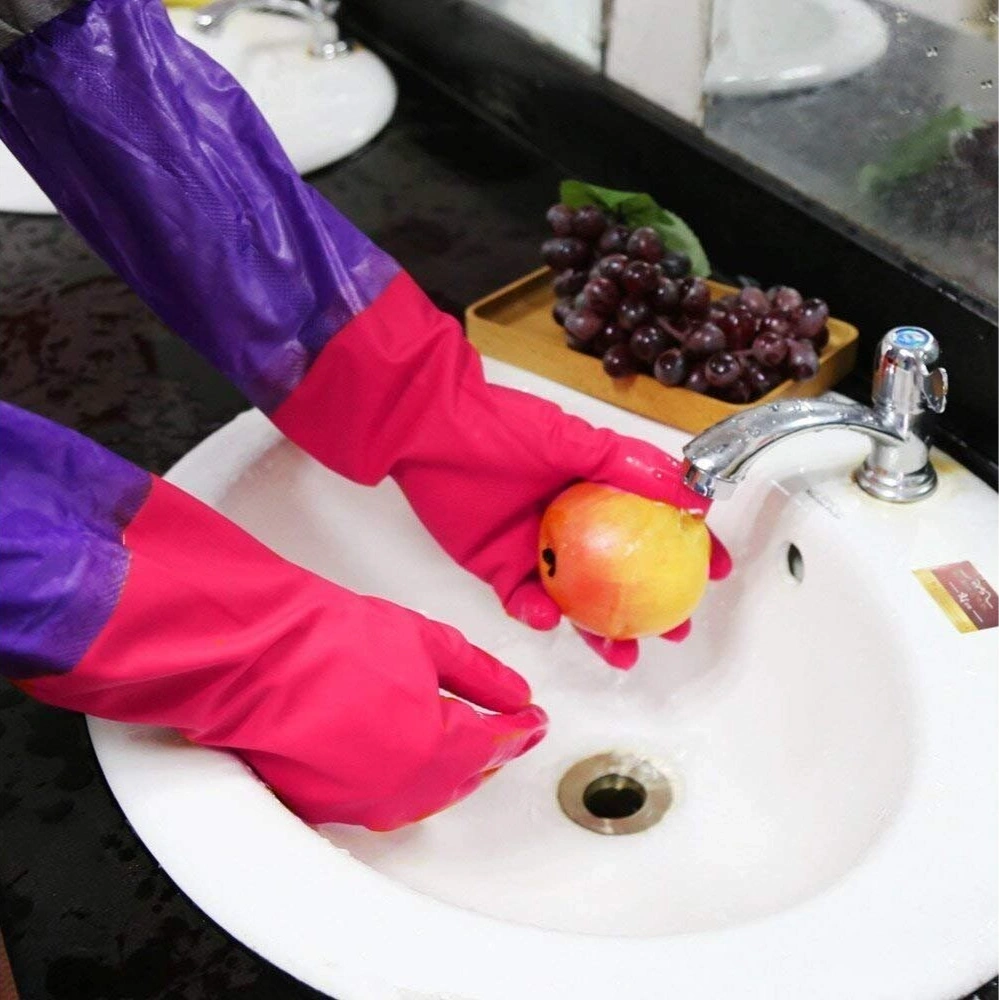 Reusable Long Dish Washing Rubber Gloves 1pair 3
