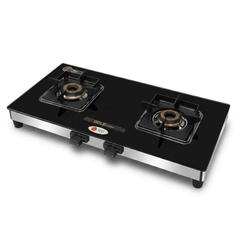 RG | Edition Toughened Glass Gas Stove | Karbon Gold - 2-Burner 1