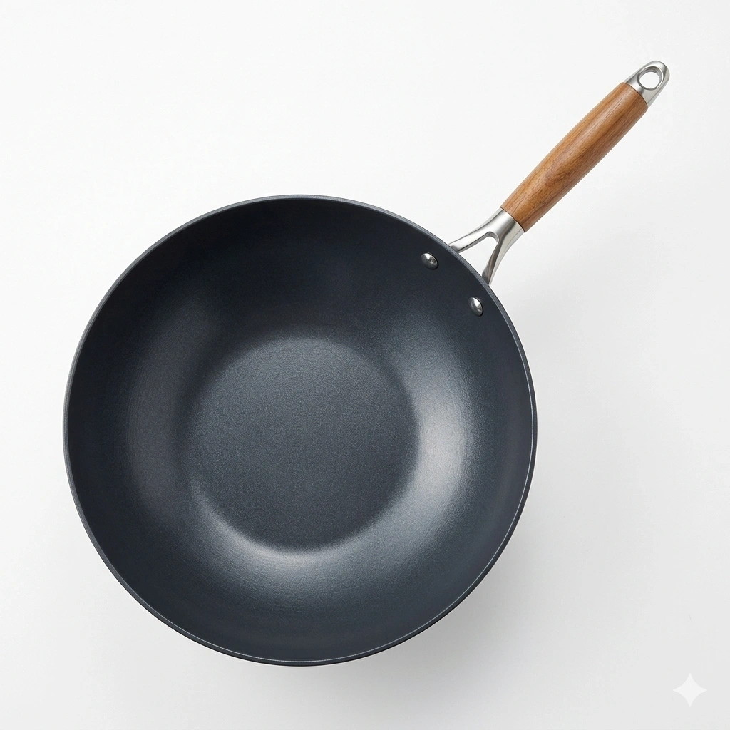 Deep Iron wok Pan with Wooden Handle – 26cm 1