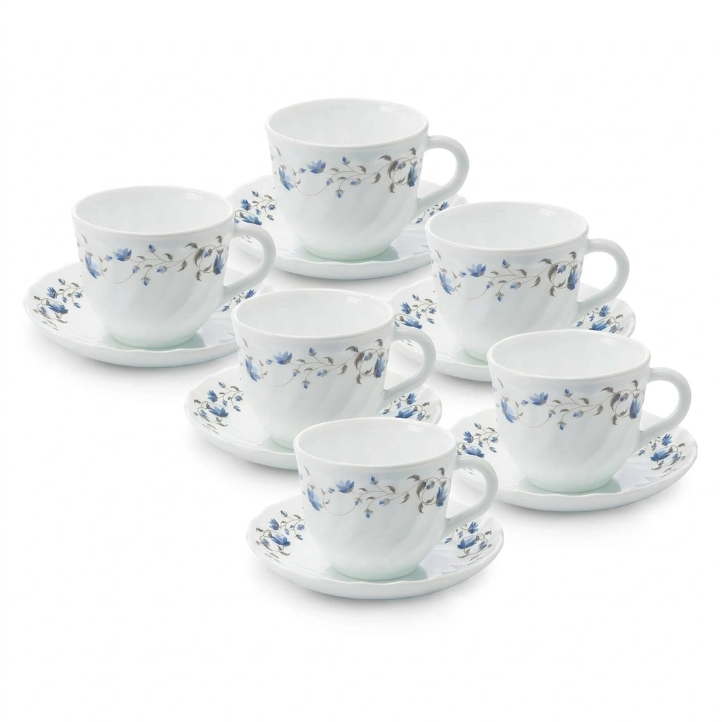 OPAL GLASS Cup and Saucer Set-12pcs(6pcs+6pcs) 1