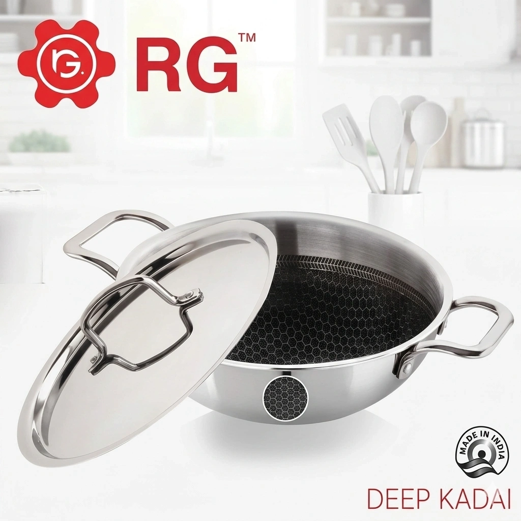 RG | Honeycomb Triply S S Kadhai With Steel Lid 4L - 28cm 1