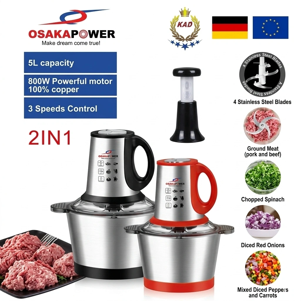 Osaka Power 2-in-1 Multifunctional Electric & Manual Food Chopper-5Ltr 1