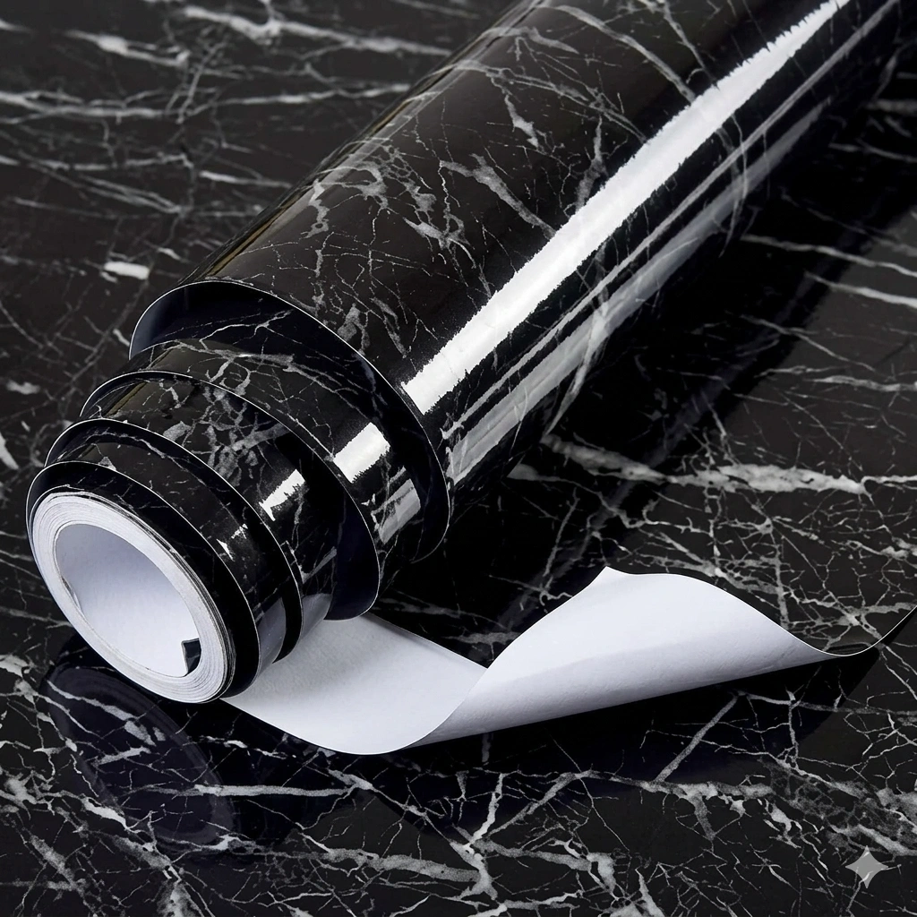 Marble Design Kitchen Wall Sticker Oil Proof - 60cm*3m ( Black ) 1