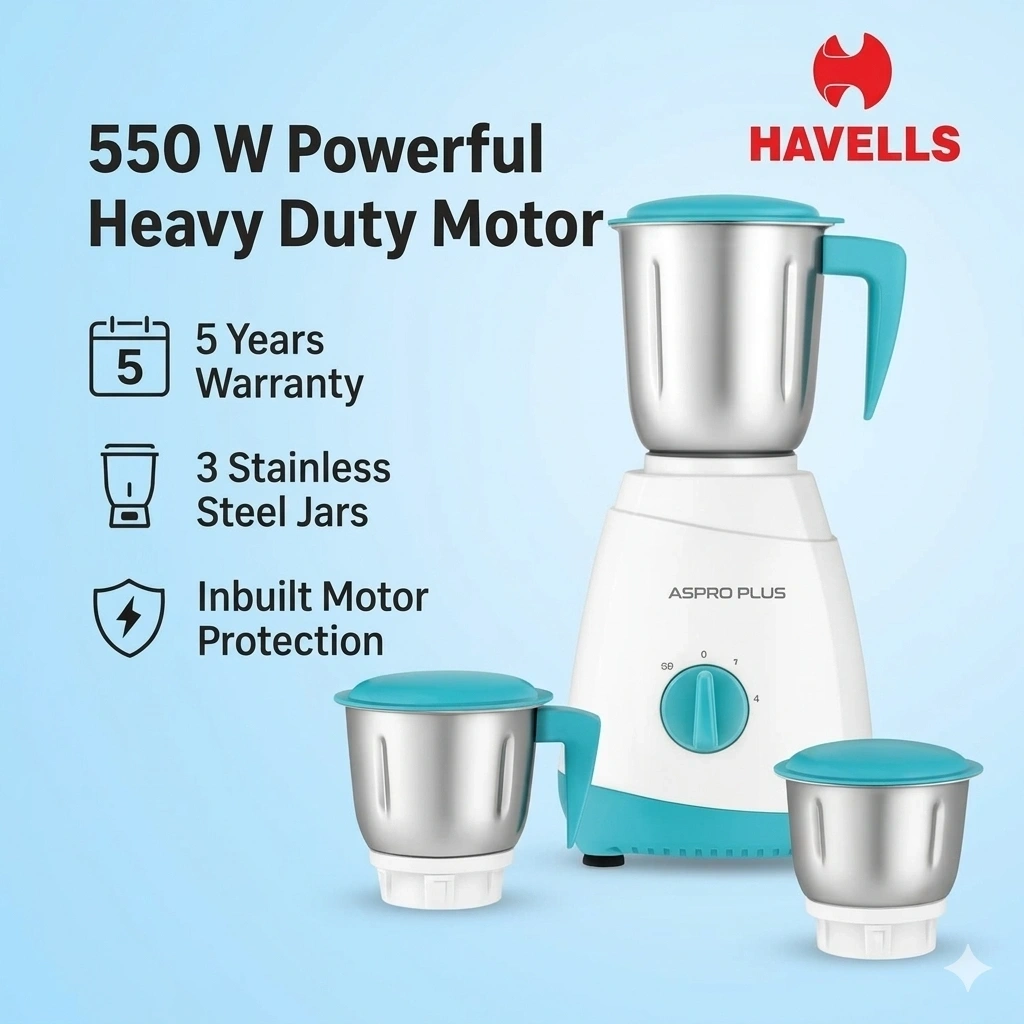 Havells Aspro Plus Mixer Grinder- 3 Jar 1