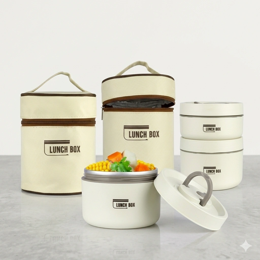 Bento Lunch Box with Thermal Bag Round - 2 Layer 1