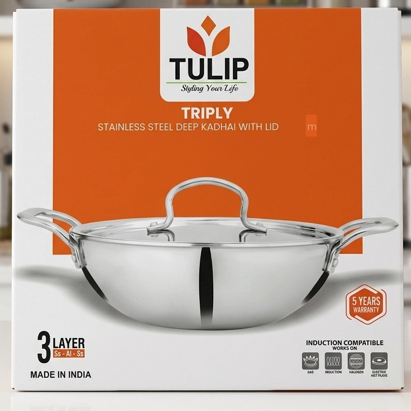 Tulip | Triply S S Kadhai with Steel Lid - 22CM 1