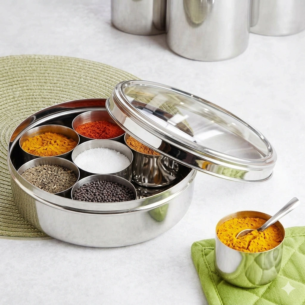 Unirize | Spice Container Stainless Steel Clear View with lid& spoon - 12inch 1