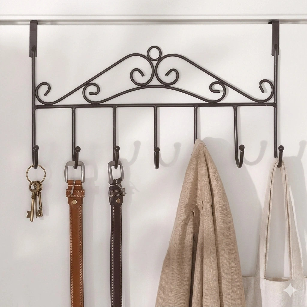 Iron Door Hanging Hook Rack – 7 Hook Wall Clothes Hanger for Towels, Hats, Coats & More 1