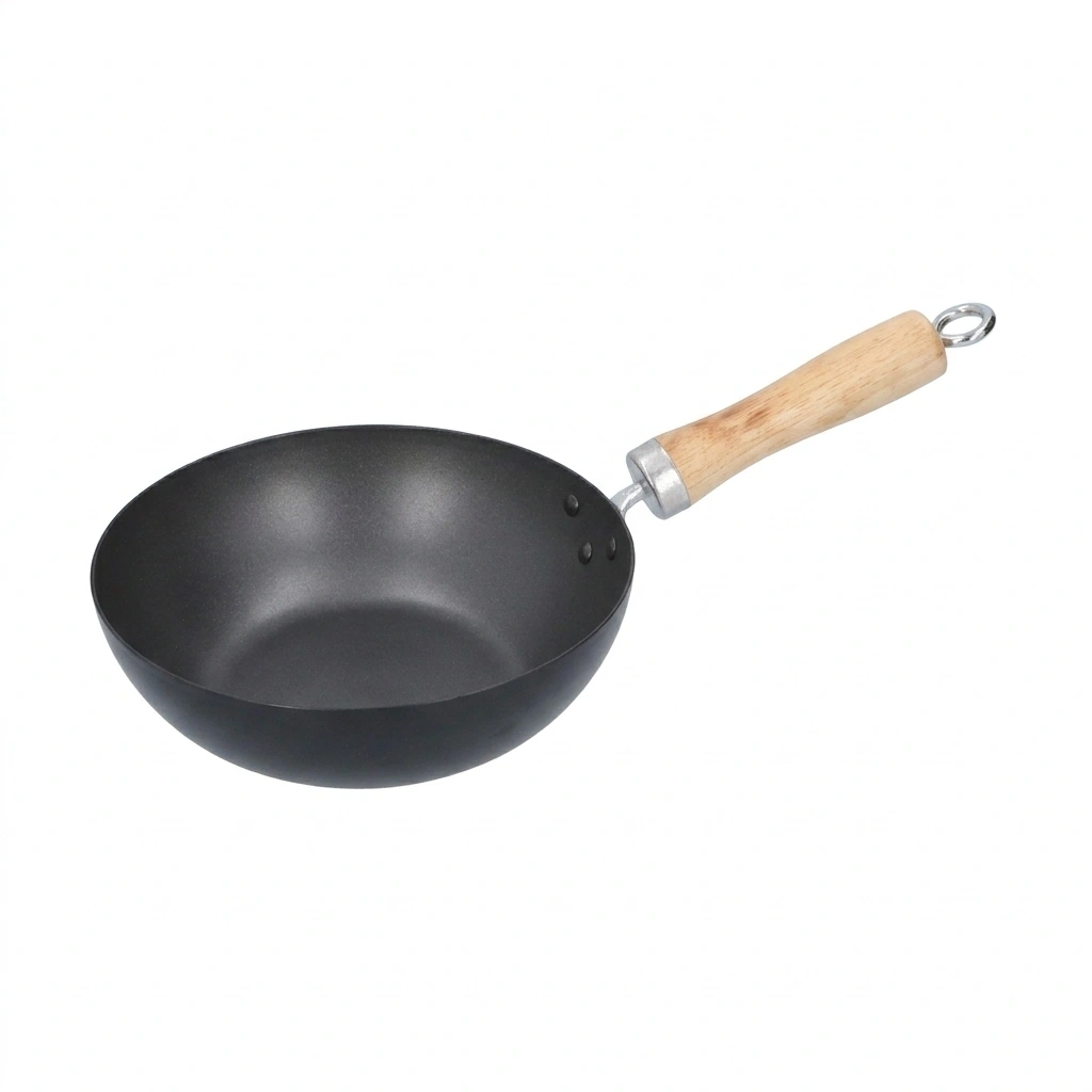 Iron Wok Fry pan with Wooden Handle - 28cm 1