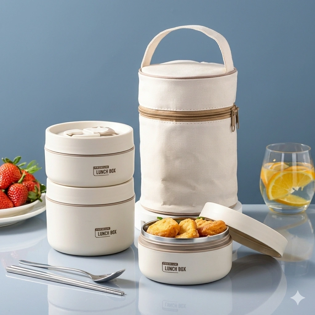 Bento Lunch Box with Thermal Bag Round - 3 Layer 1