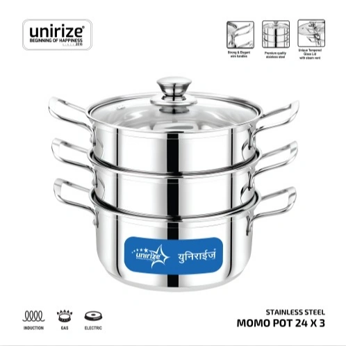 Unirize Multi-Purpose Stainless Steel Steamer with Glass lid- 24*3 1