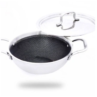 Tulip | Honeycomb Triply S S Kadhai with Steel Lid - 24cm 2