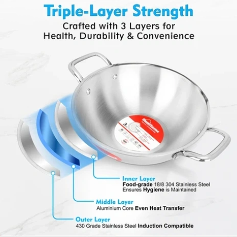 Tulip | Triply S S Kadhai with Steel Lid - 24cm 4