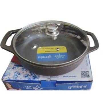 Unirize | Cast Iron Kadhai with Glass Lid - 25cm 2
