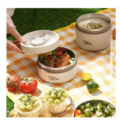 Bento Lunch Box with Thermal Bag Round - 2 Layer 2