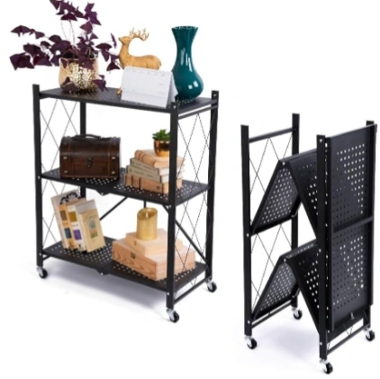 Heavy Duty Multifunctional Foldable Metal Rack with Wheel - 3 Layer 1