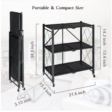Heavy Duty Multifunctional Foldable Metal Rack with Wheel - 3 Layer 3