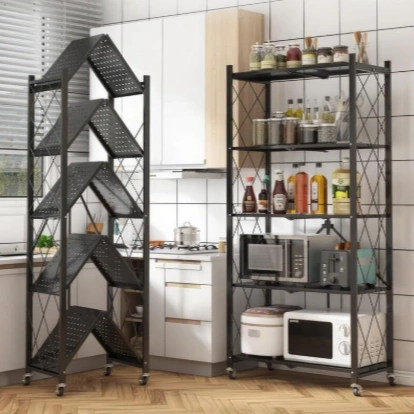 Heavy Duty Multifunctional Foldable Metal Rack with Wheel - 5 Layer 2
