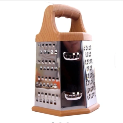 6 In 1 Multifunctional Stainless Steel Box Grater With Wooden Design Handle For Comfortable Grip 1