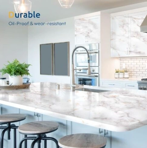 Marble Design Kitchen Wall Sticker Oil Proof - 60cm*3m ( white) 2