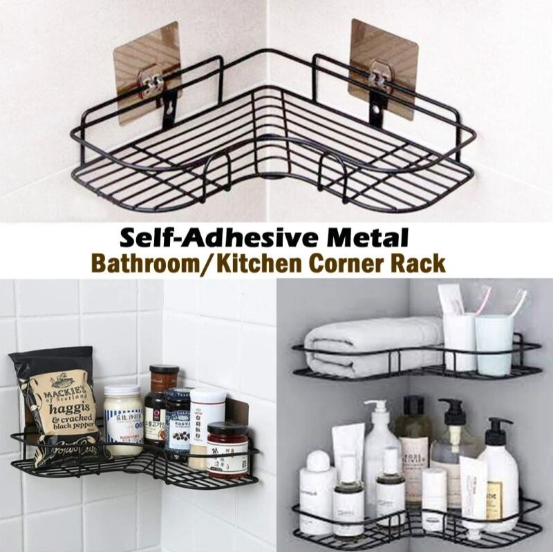 Triangular Adhesive Metal Bathroom Corner Rack 1