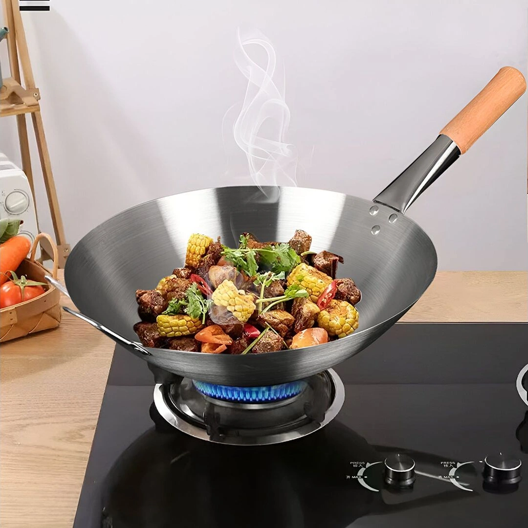 Deep Iron wok Pan with Wooden Handle – 36cm 2